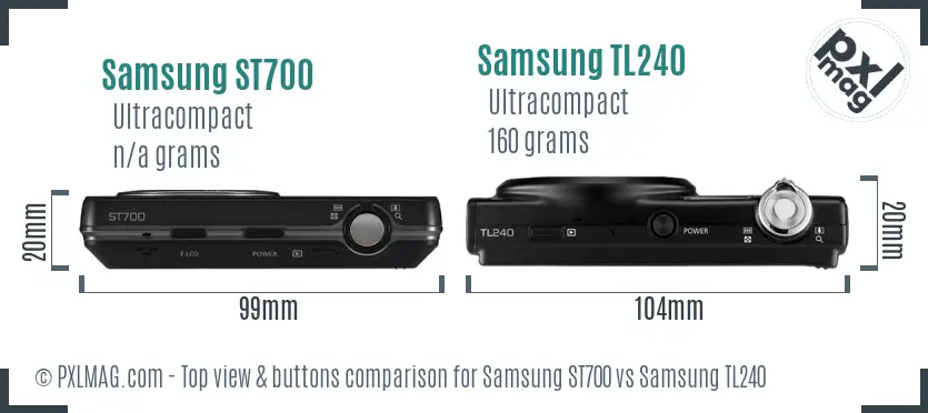 Samsung ST700 vs Samsung TL240 top view buttons comparison