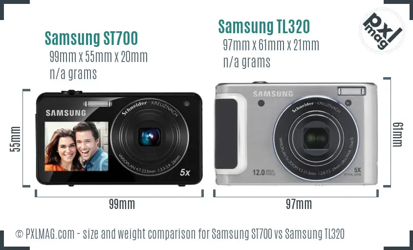 Samsung ST700 vs Samsung TL320 size comparison