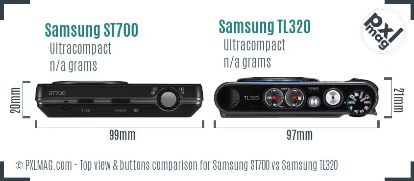 Samsung ST700 vs Samsung TL320 top view buttons comparison
