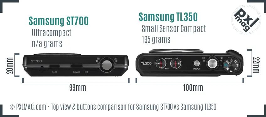Samsung ST700 vs Samsung TL350 top view buttons comparison