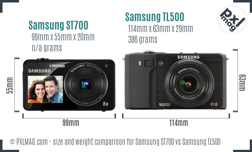 Samsung ST700 vs Samsung TL500 size comparison