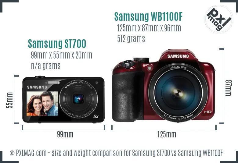 Samsung ST700 vs Samsung WB1100F size comparison