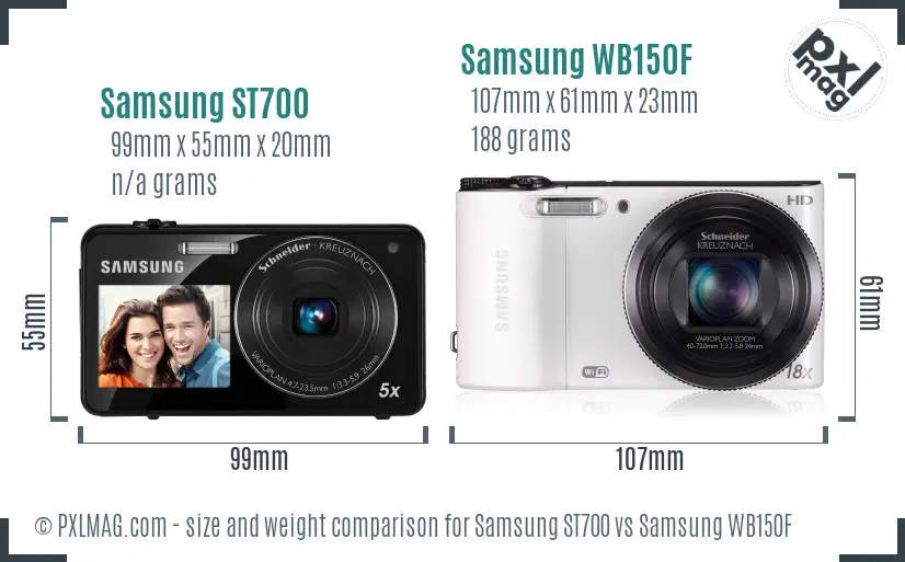Samsung ST700 vs Samsung WB150F size comparison