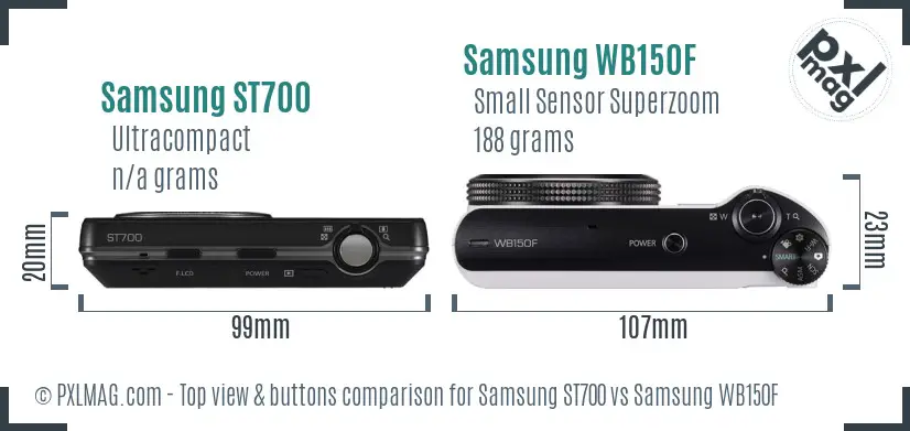 Samsung ST700 vs Samsung WB150F top view buttons comparison