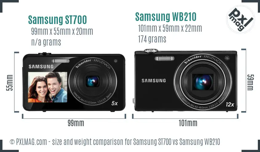 Samsung ST700 vs Samsung WB210 size comparison