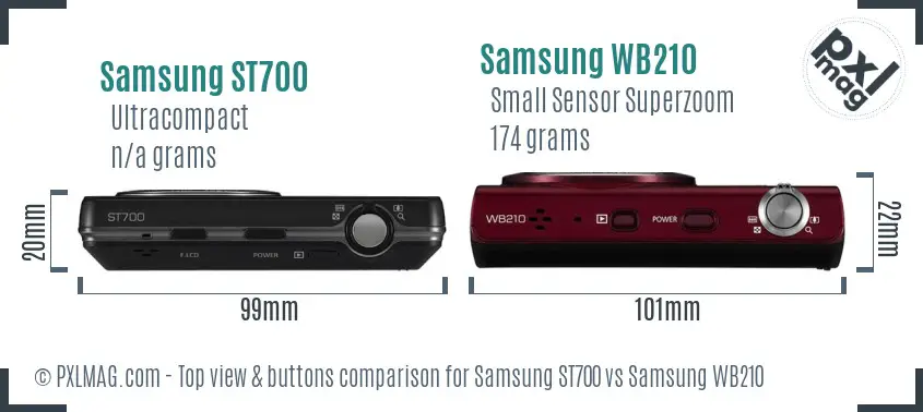 Samsung ST700 vs Samsung WB210 top view buttons comparison