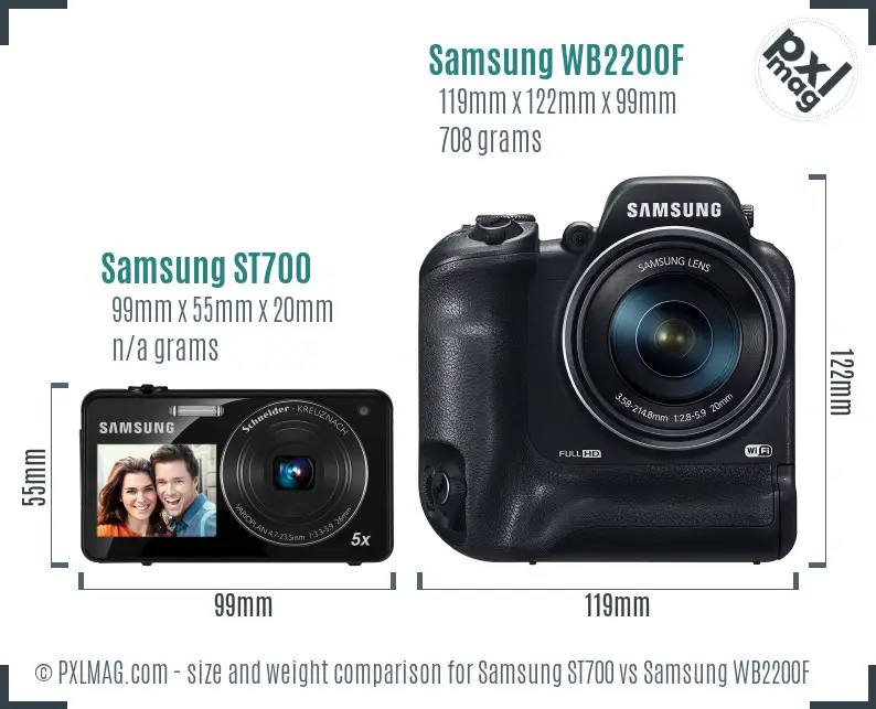Samsung ST700 vs Samsung WB2200F size comparison