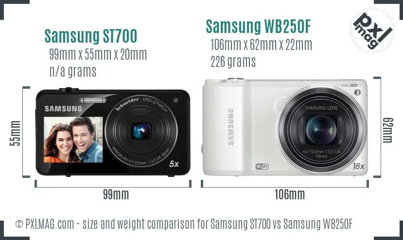 Samsung ST700 vs Samsung WB250F size comparison Samsung ST700 vs Samsung WB250F size comparison
