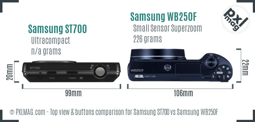 Samsung ST700 vs Samsung WB250F top view buttons comparison Samsung ST700 vs Samsung WB250F top view buttons comparison