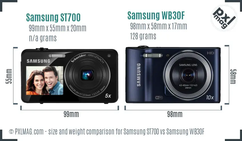 Samsung ST700 vs Samsung WB30F size comparison