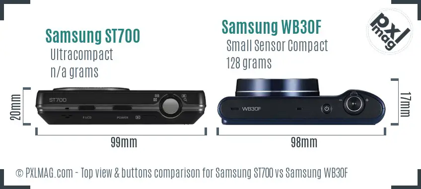 Samsung ST700 vs Samsung WB30F top view buttons comparison