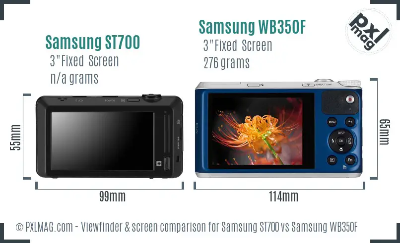 Samsung ST700 vs Samsung WB350F Screen and Viewfinder comparison