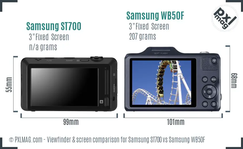 Samsung ST700 vs Samsung WB50F Screen and Viewfinder comparison