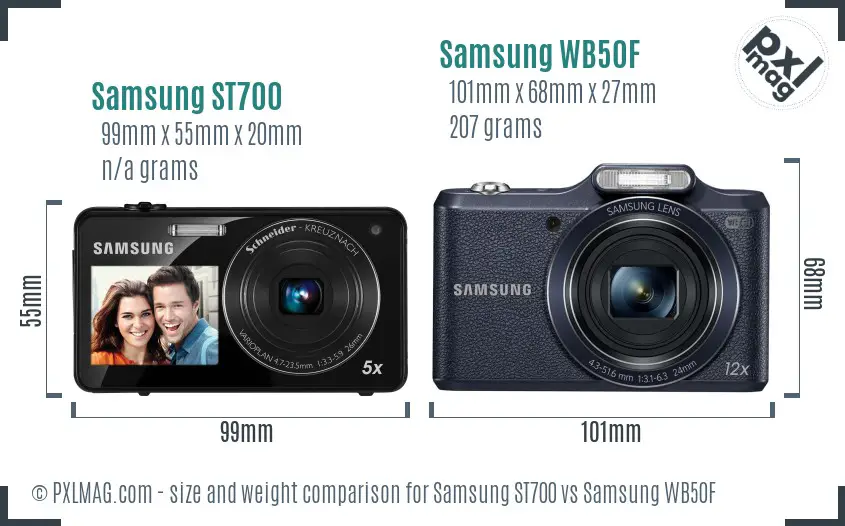 Samsung ST700 vs Samsung WB50F size comparison