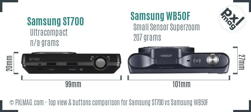 Samsung ST700 vs Samsung WB50F top view buttons comparison
