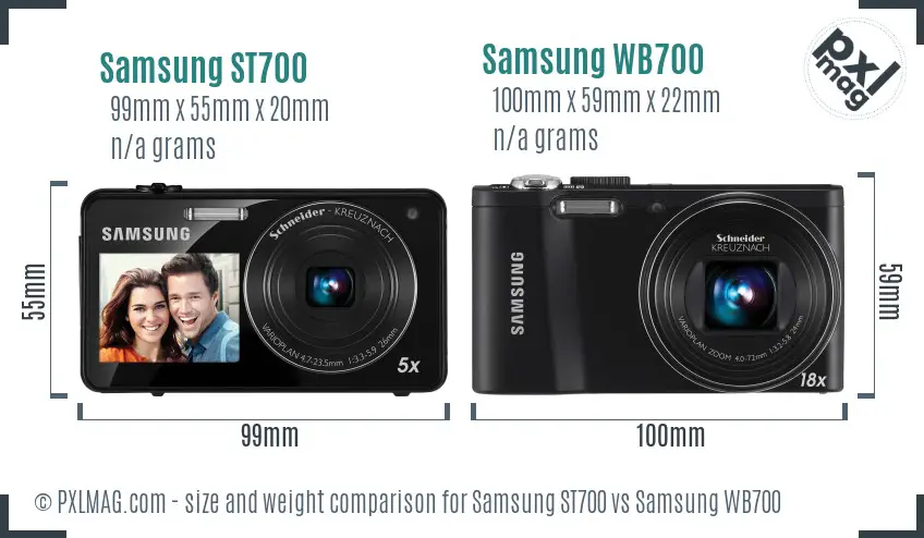 Samsung ST700 vs Samsung WB700 size comparison