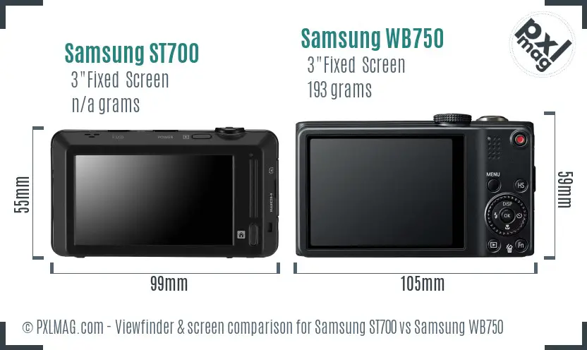 Samsung ST700 vs Samsung WB750 Screen and Viewfinder comparison