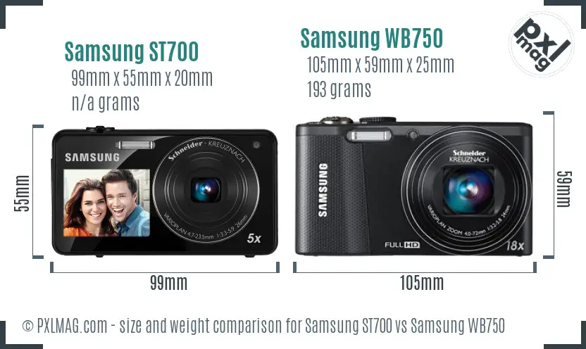 Samsung ST700 vs Samsung WB750 size comparison
