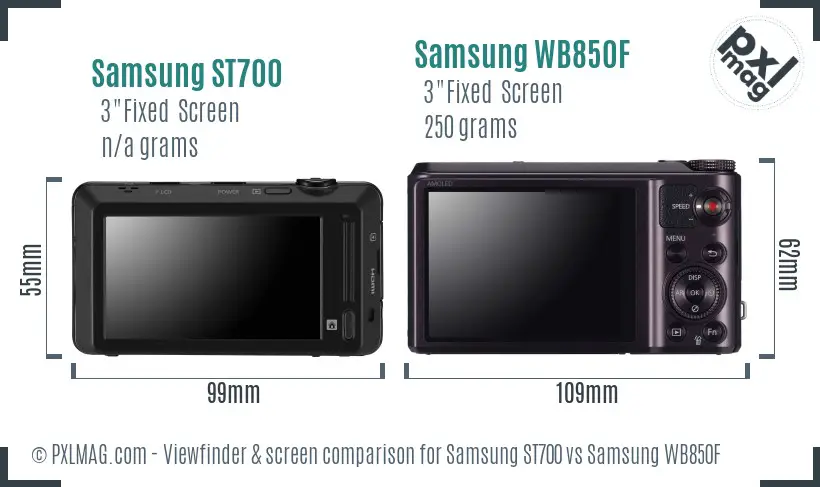 Samsung ST700 vs Samsung WB850F Screen and Viewfinder comparison