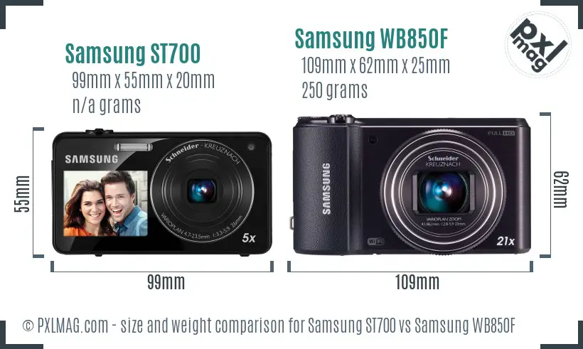 Samsung ST700 vs Samsung WB850F size comparison