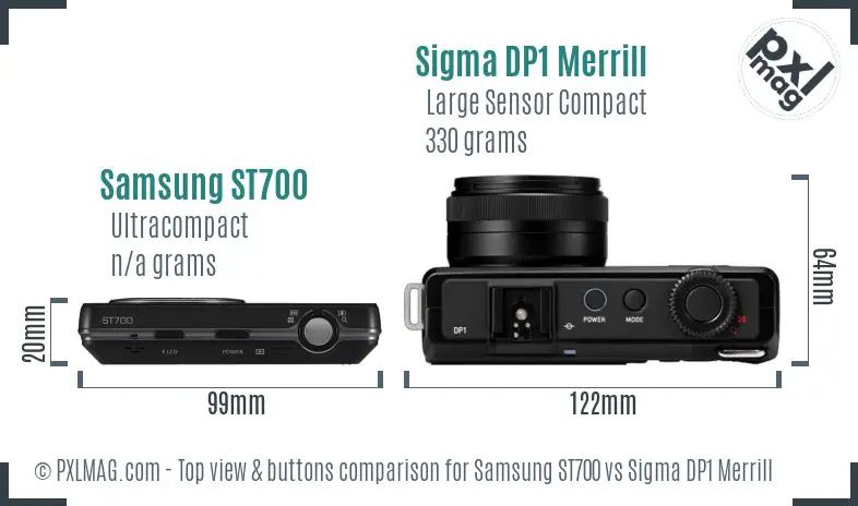 Samsung ST700 vs Sigma DP1 Merrill top view buttons comparison