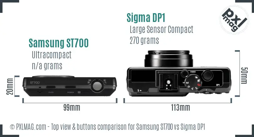 Samsung ST700 vs Sigma DP1 top view buttons comparison