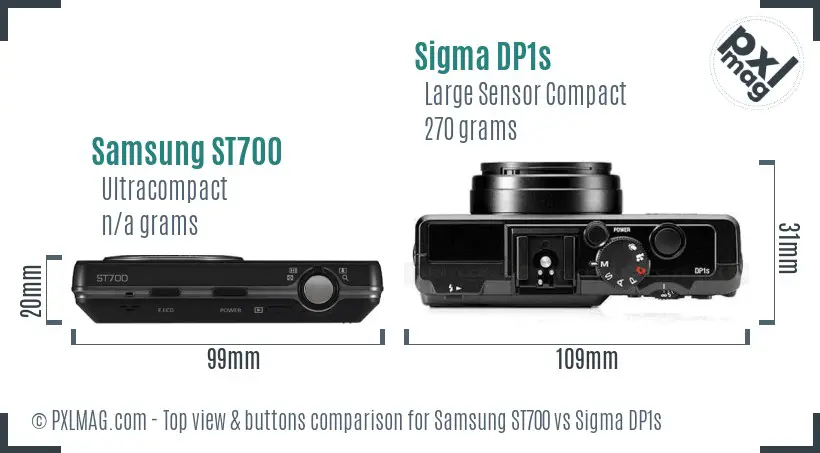 Samsung ST700 vs Sigma DP1s top view buttons comparison