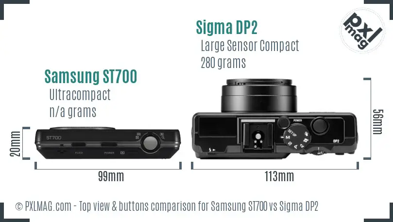 Samsung ST700 vs Sigma DP2 top view buttons comparison