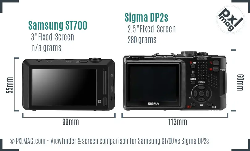 Samsung ST700 vs Sigma DP2s Screen and Viewfinder comparison