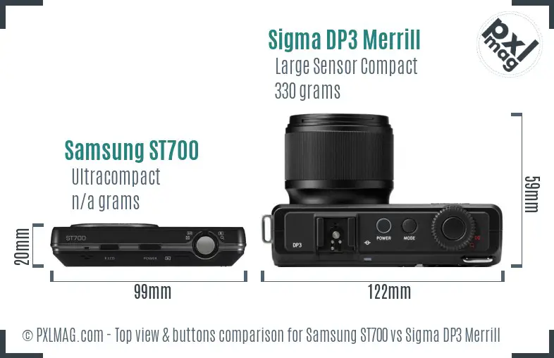 Samsung ST700 vs Sigma DP3 Merrill top view buttons comparison Samsung ST700 vs Sigma DP3 Merrill top view buttons comparison