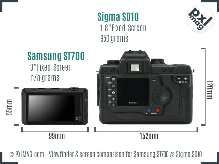 Samsung ST700 vs Sigma SD10 Screen and Viewfinder comparison