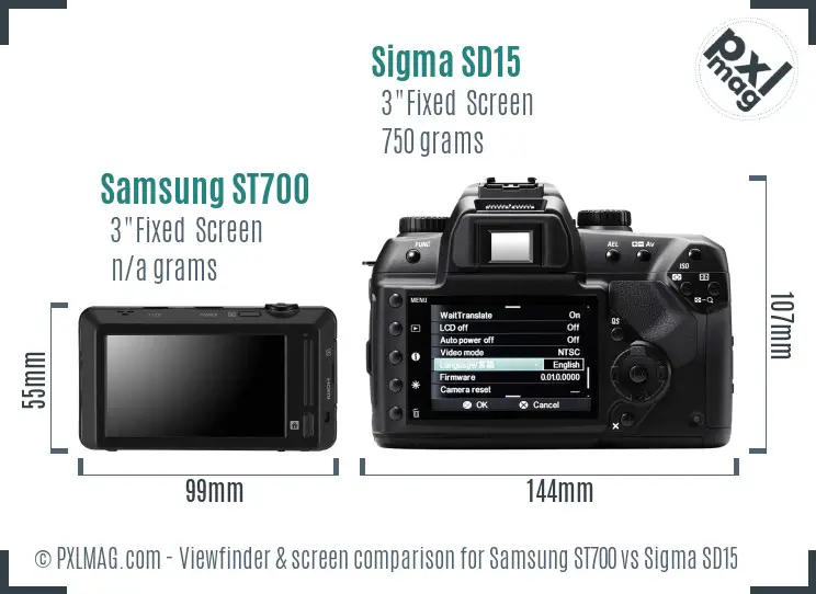 Samsung ST700 vs Sigma SD15 Screen and Viewfinder comparison
