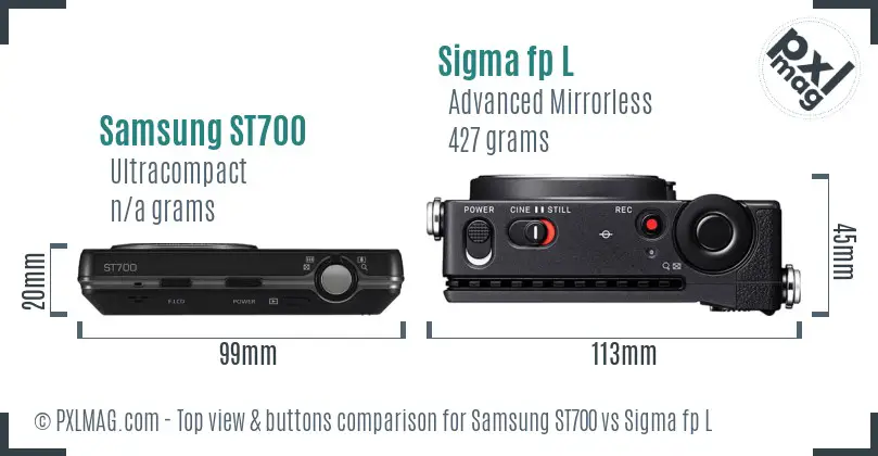 Samsung ST700 vs Sigma fp L top view buttons comparison