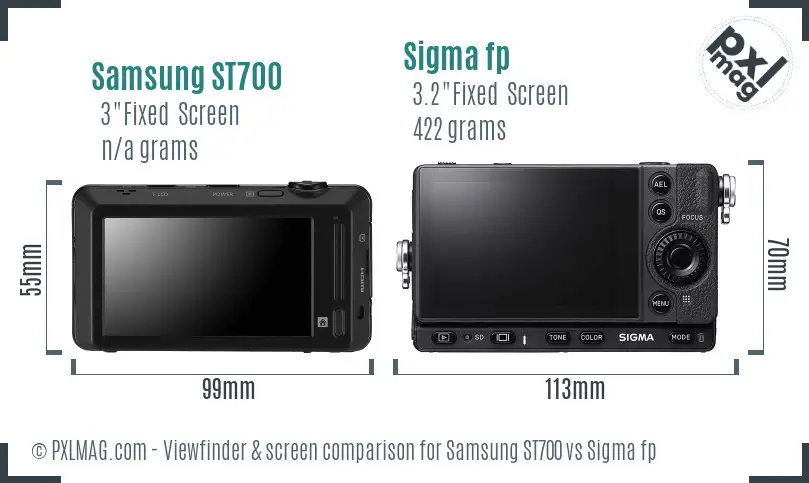 Samsung ST700 vs Sigma fp Screen and Viewfinder comparison