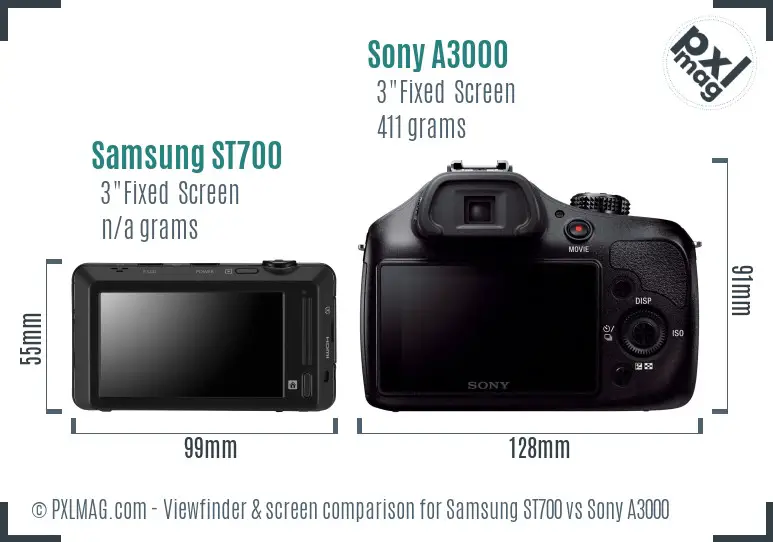 Samsung ST700 vs Sony A3000 Screen and Viewfinder comparison