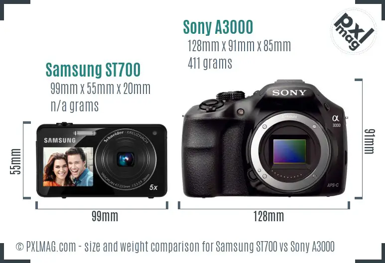 Samsung ST700 vs Sony A3000 size comparison