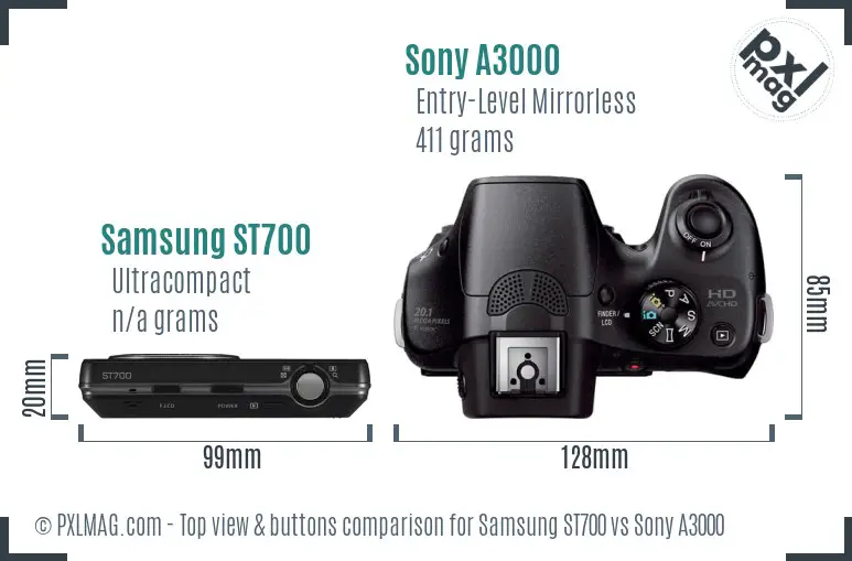 Samsung ST700 vs Sony A3000 top view buttons comparison