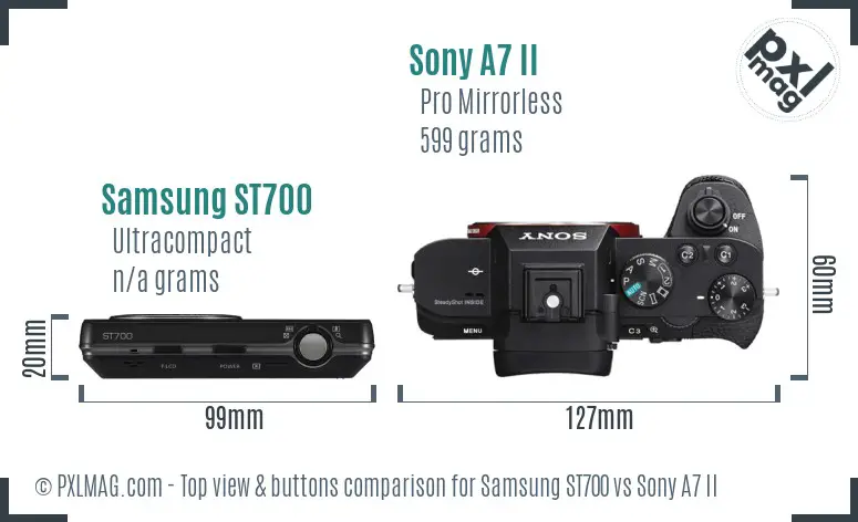 Samsung ST700 vs Sony A7 II top view buttons comparison
