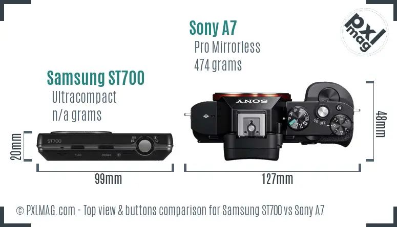 Samsung ST700 vs Sony A7 top view buttons comparison