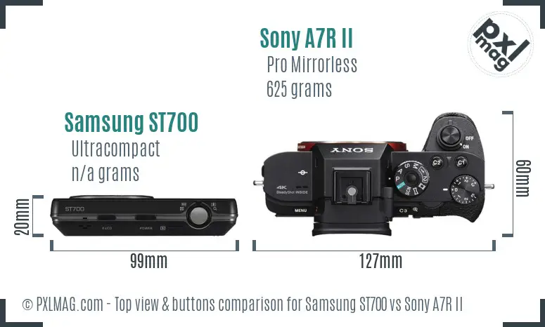 Samsung ST700 vs Sony A7R II top view buttons comparison