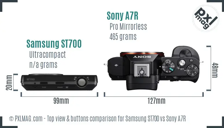 Samsung ST700 vs Sony A7R top view buttons comparison