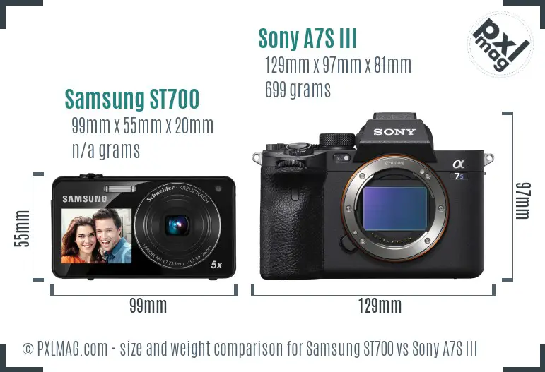 Samsung ST700 vs Sony A7S III size comparison