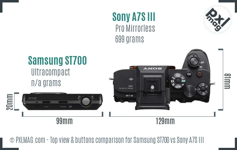 Samsung ST700 vs Sony A7S III top view buttons comparison