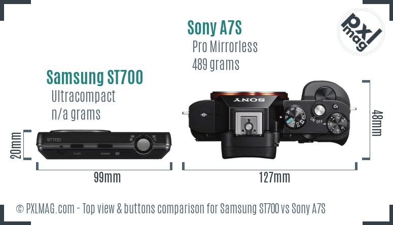 Samsung ST700 vs Sony A7S top view buttons comparison
