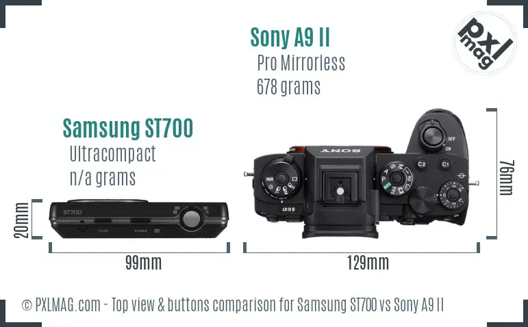 Samsung ST700 vs Sony A9 II top view buttons comparison