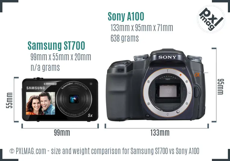 Samsung ST700 vs Sony A100 size comparison Samsung ST700 vs Sony A100 size comparison