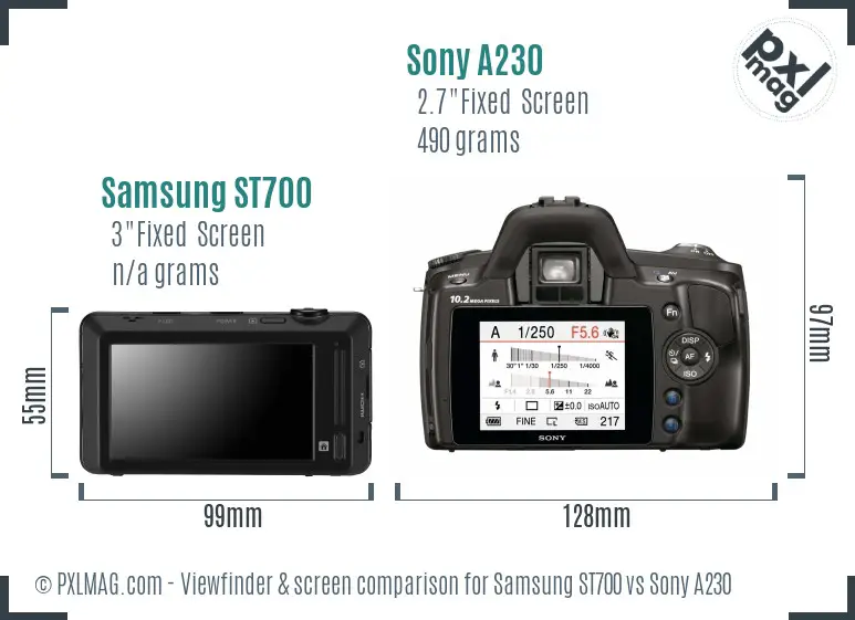 Samsung ST700 vs Sony A230 Screen and Viewfinder comparison