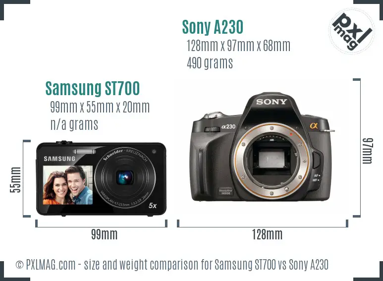 Samsung ST700 vs Sony A230 size comparison