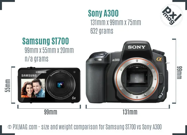 Samsung ST700 vs Sony A300 size comparison
