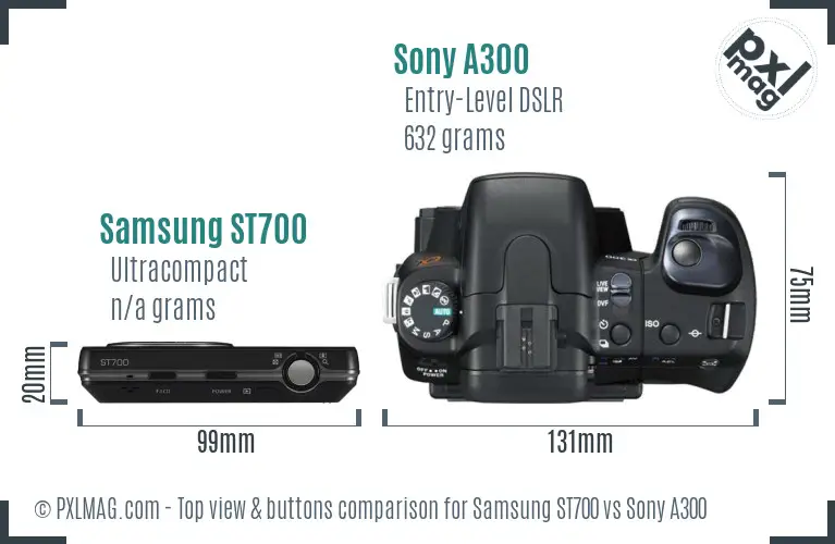 Samsung ST700 vs Sony A300 top view buttons comparison